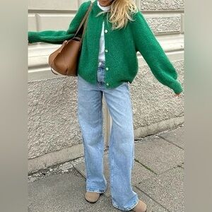 Vintage Bonnie Lee Kelly Green Women's Cardigan Sweater